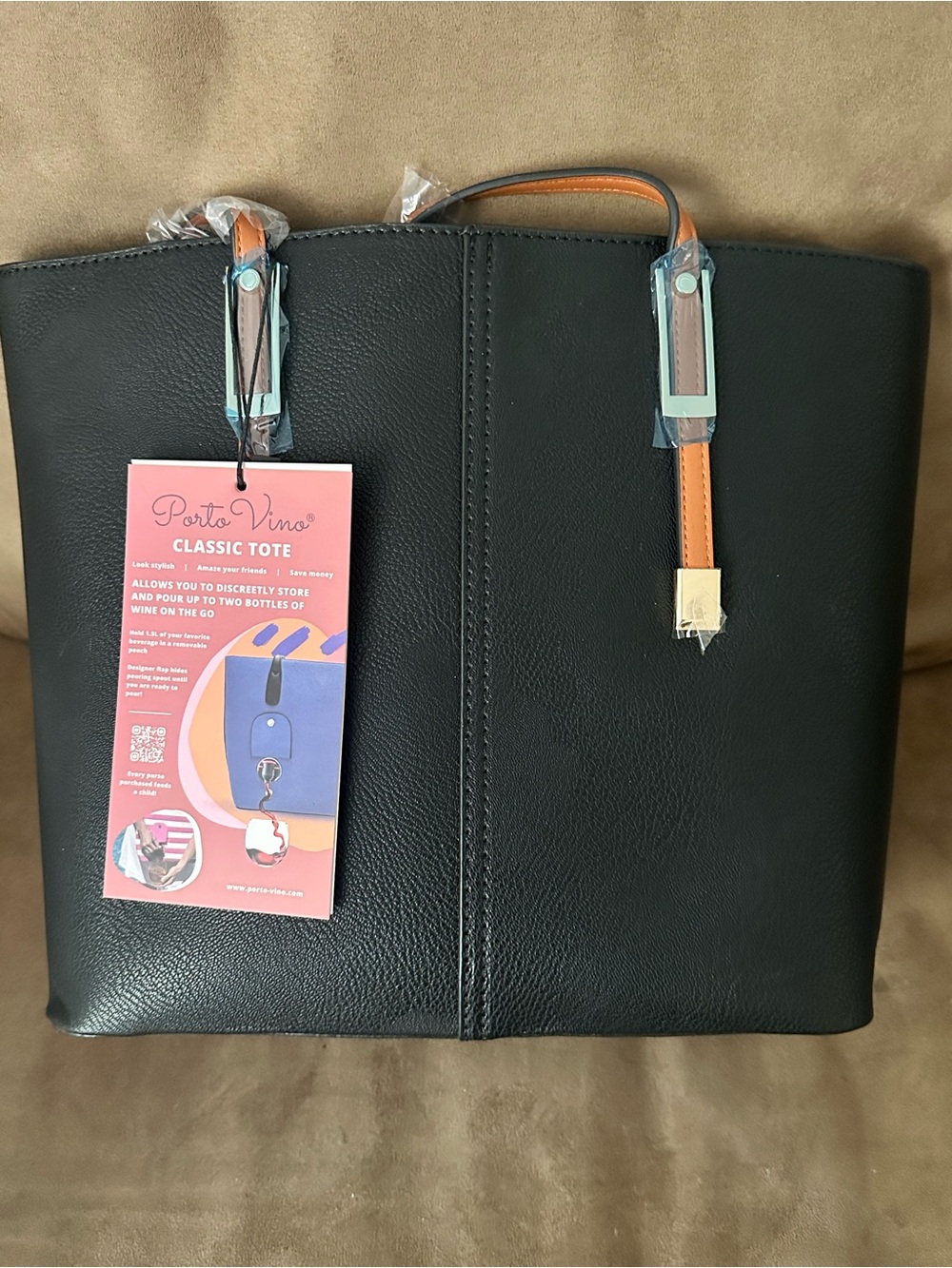 Classic Tote - Black with Tan Handles